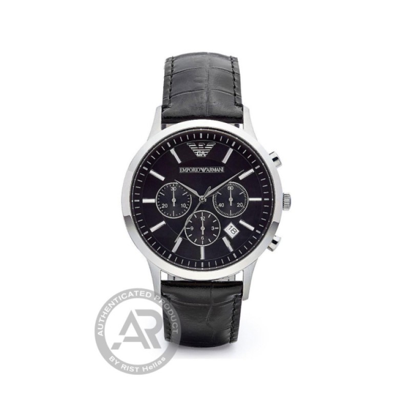 EMPORIO ARMANI Black Chronograph with Leather Strap AR2447
